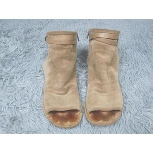 Vince Shoes Womens Size 9 Beige Suede Ankle Wrap Flat Sandals Zip Strap Open Toe